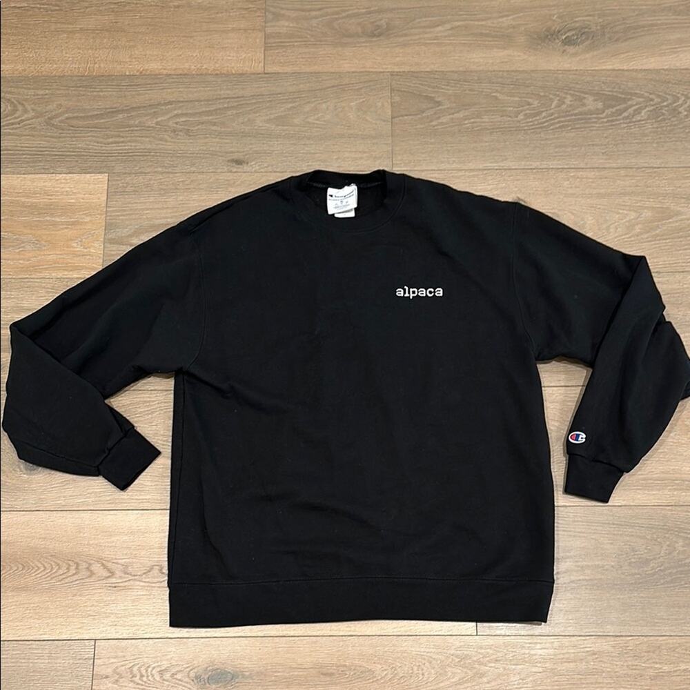 CHAMPION Black‎ Alpaca Logo Crew Neck Fleece Pullover Sweatshirt Sweater Size XL